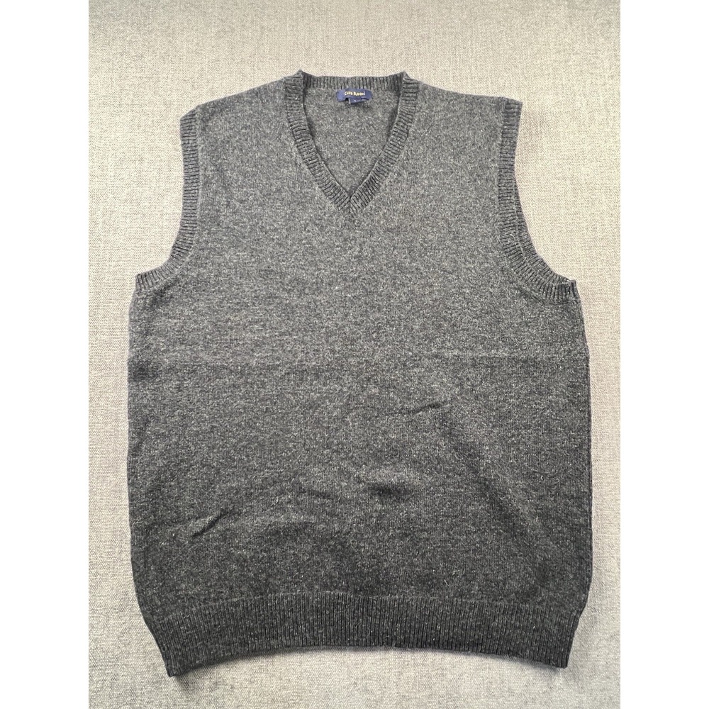 Club Room Lambswool Sweater Men's L Dark Gray Sleeveless V Neck Vest Preppy